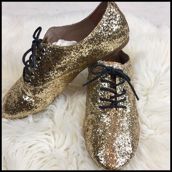 Vince Camuto Selina Glitter Gold Oxford Shoe 8.5 - Picture 3 of 8